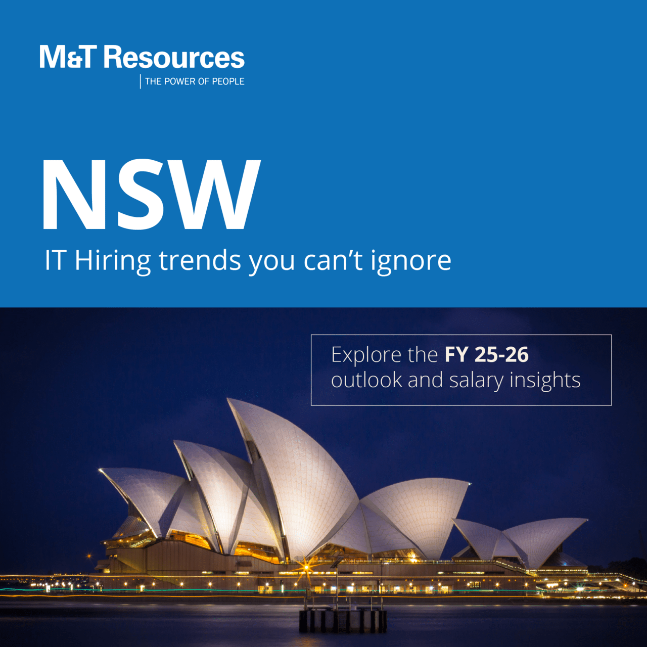 M&T cover text for page with Sydney Opera house beneath in the night time